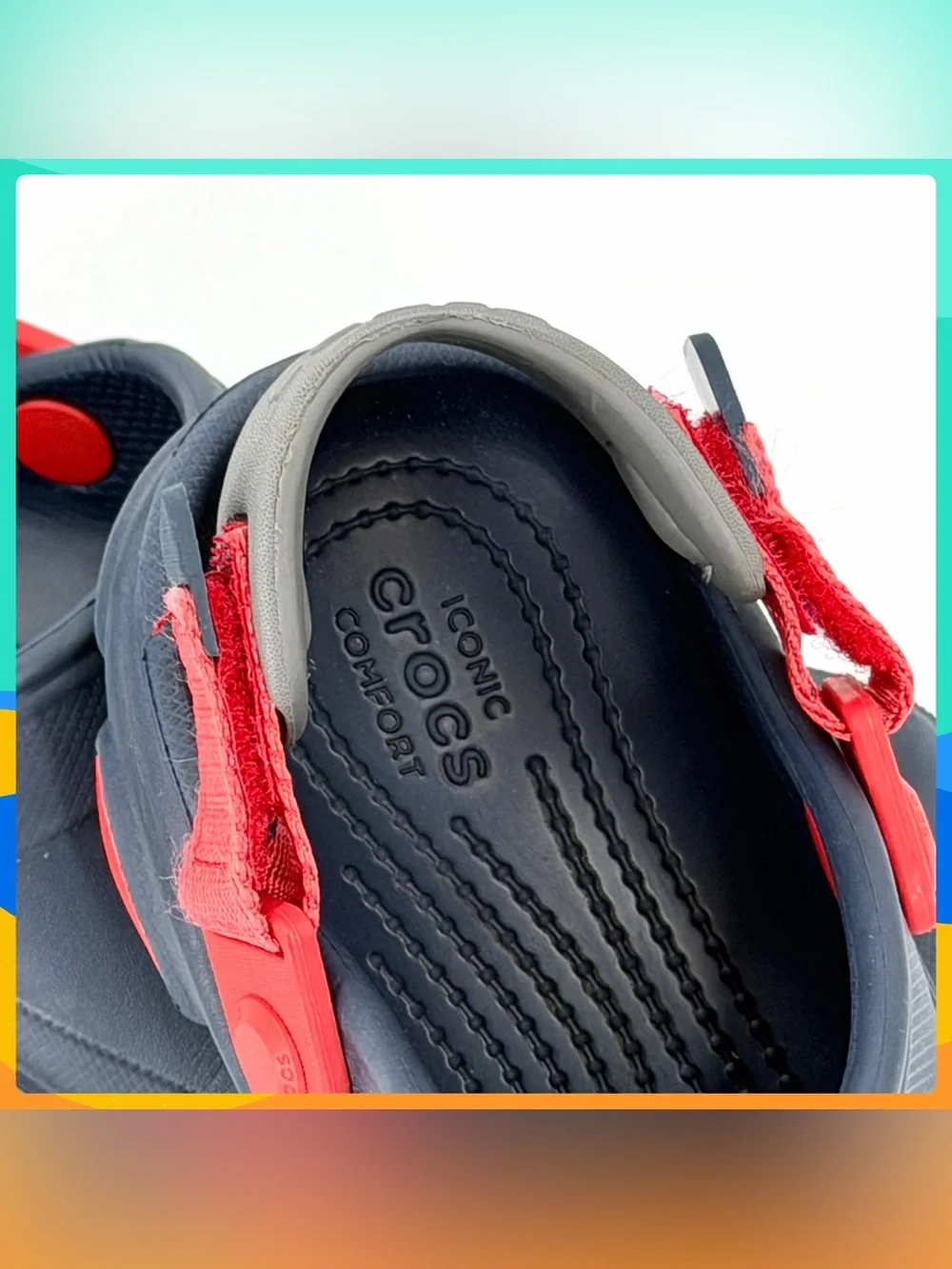 Kids Navy Blue CROCS Clogs w Red Adjustable Length Heel Straps Juvenile Size 3